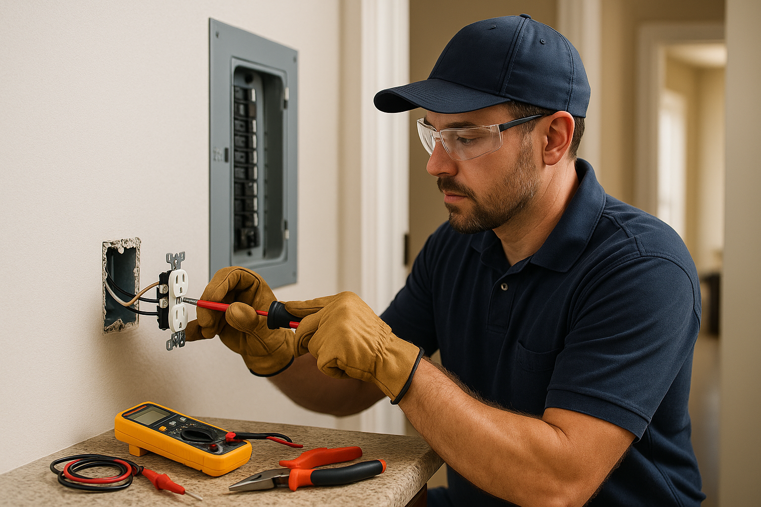 Editorial illustration depicting electricians in pflugerville